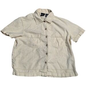 Erika Button Up Dress Shirt Women's Size S Light Yellow Short Sleeve Linen Blend